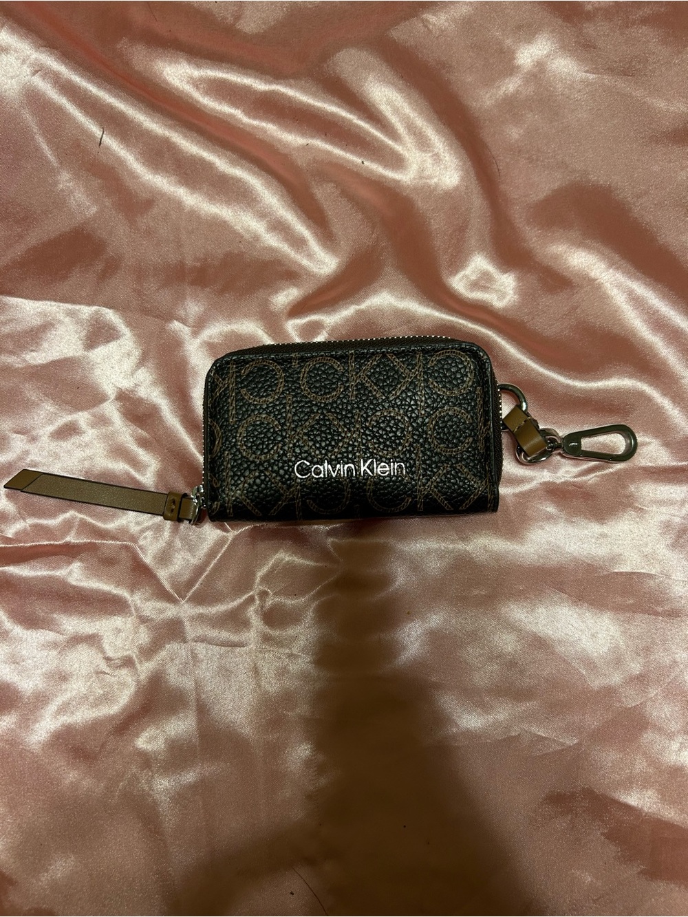 Calvin Klein Dark Brown Monogram Zip Key & Card Holder